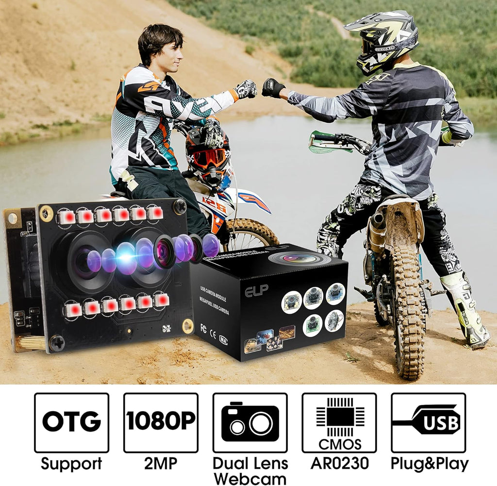 2mp FHD 1080P Dual Lens Webcam Module with IR Led Lights, Pack of 2 N385