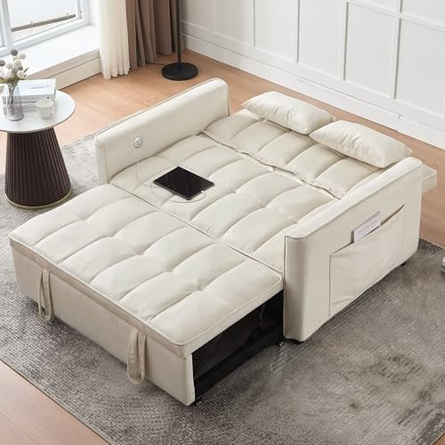 Light Grey Velvet Convertible Sleeper Sofa Couch Bed with USB O49238
