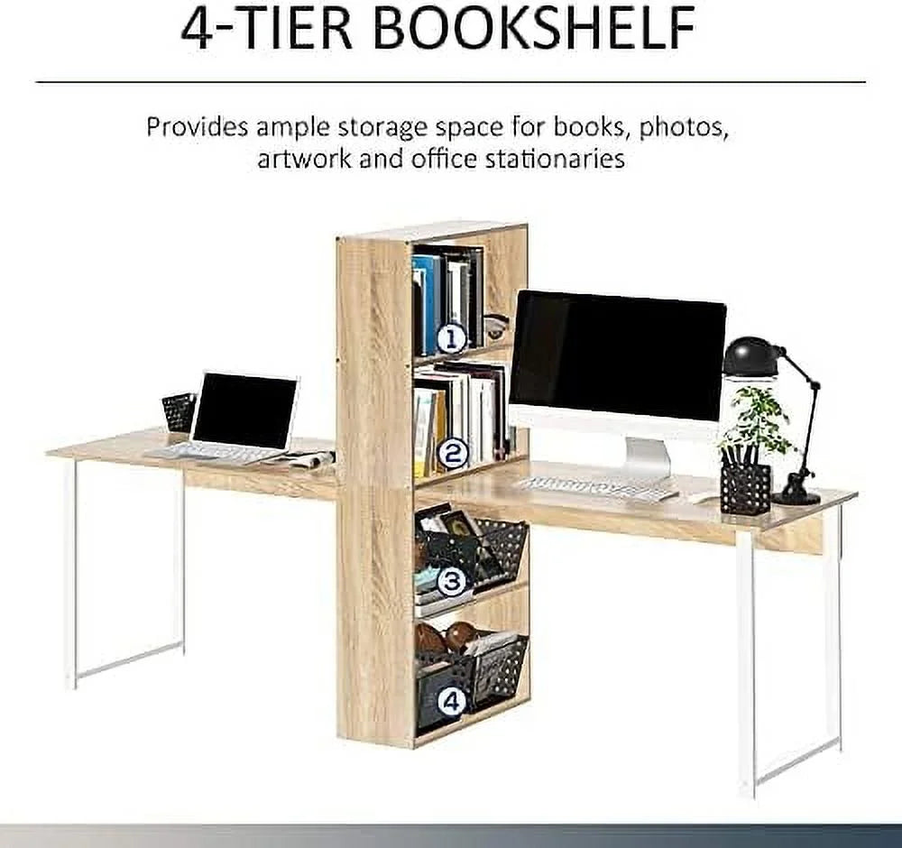 88" 2-Person Computer Desk with Shelves Natural Wood X28907