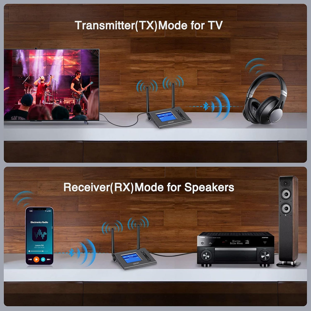 Bluetooth Transmitter Receiver Wireless Audio Adapter with LCD Display M3323