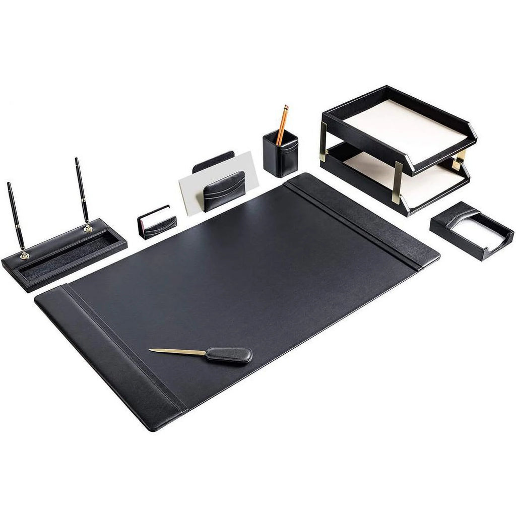 Black Leather 10-Piece Desk Set X277292
