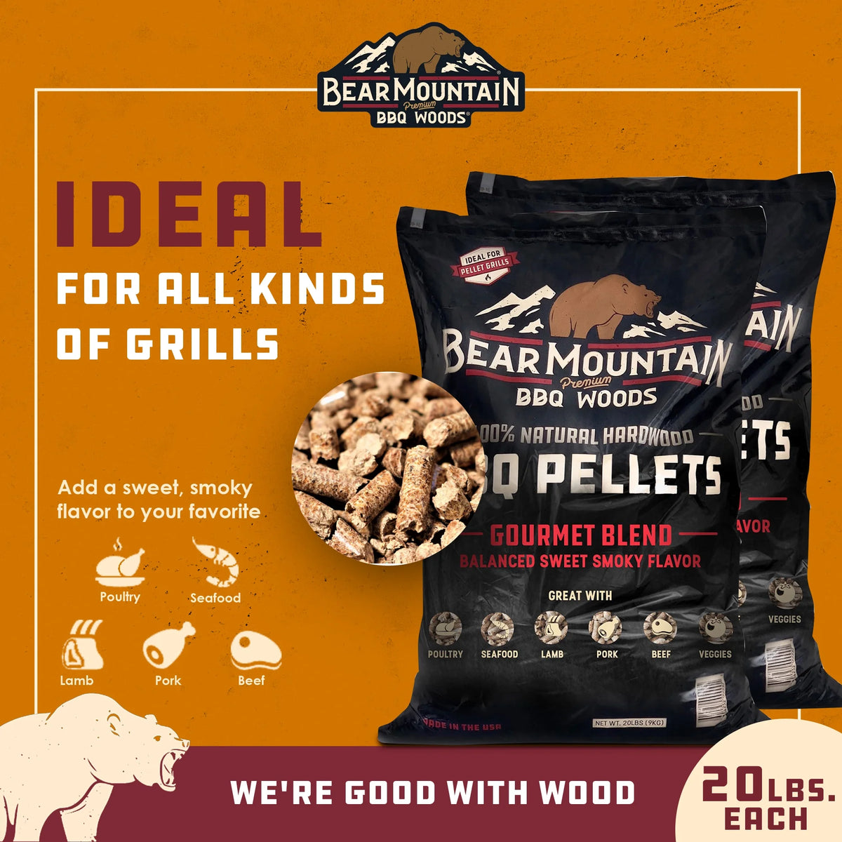 Hardwood Smoker Pellets, 20 Pounds (2 Pack) W625