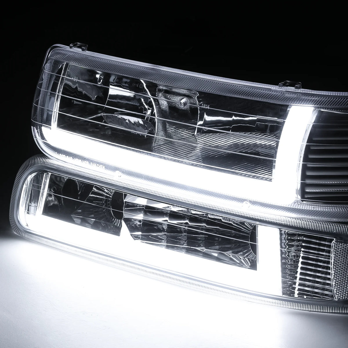 Headlights Assembly with LED Tube DRL for Chevy Silverado Suburban Tahoe Truck U36754