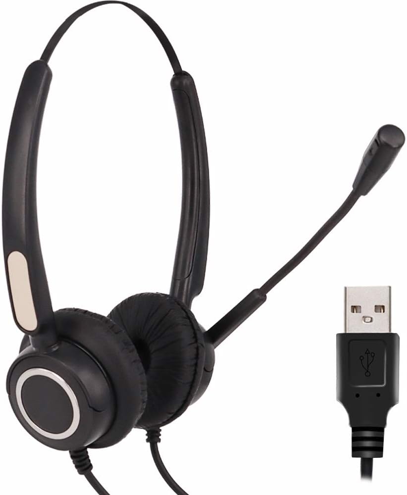 USB Computer Headset with Boom Microphone (Black) L914