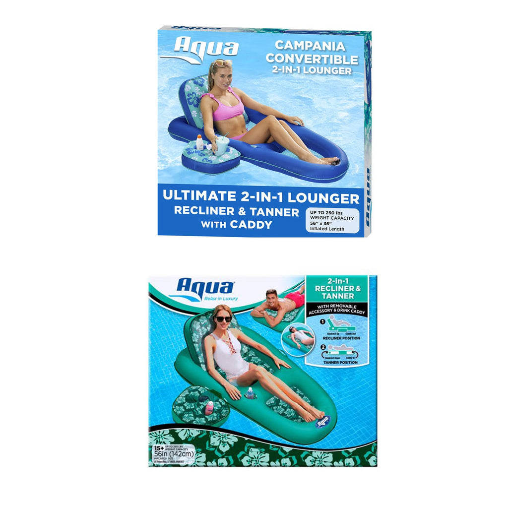 Set of 2 Inflatable 2 in 1 Pool Float Loungers with Cupholders E6323