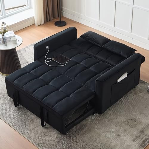Light Grey Velvet Convertible Sleeper Sofa Couch Bed with USB O49238