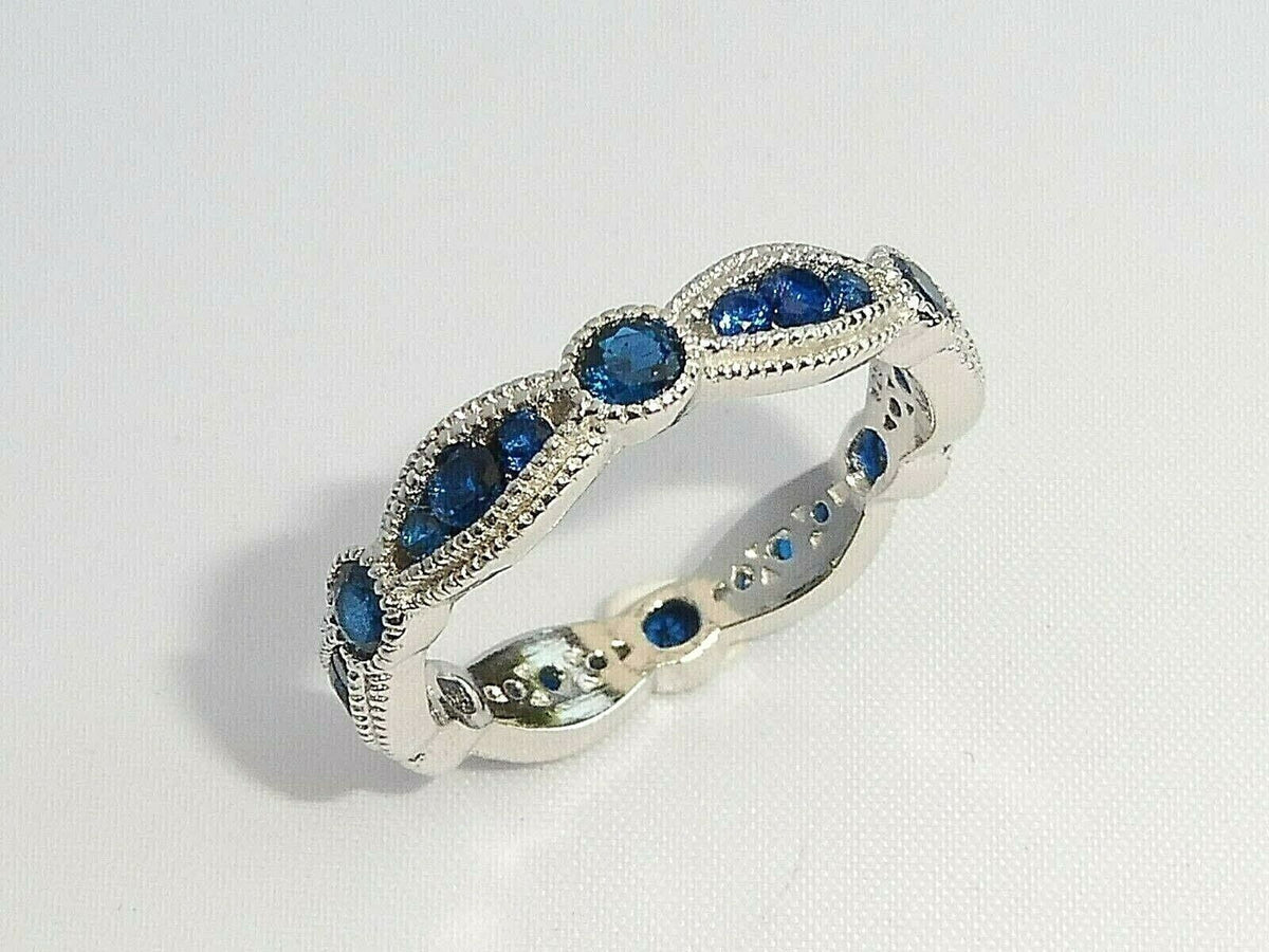 14K White Gold Plated Diamond Blue Sapphire Ring F55559