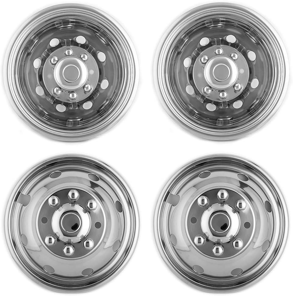 4pcs 17 Stainless Steel Polished Wheel Simulators Hub Caps Rim Covers with Removable Centre Cap Y11495