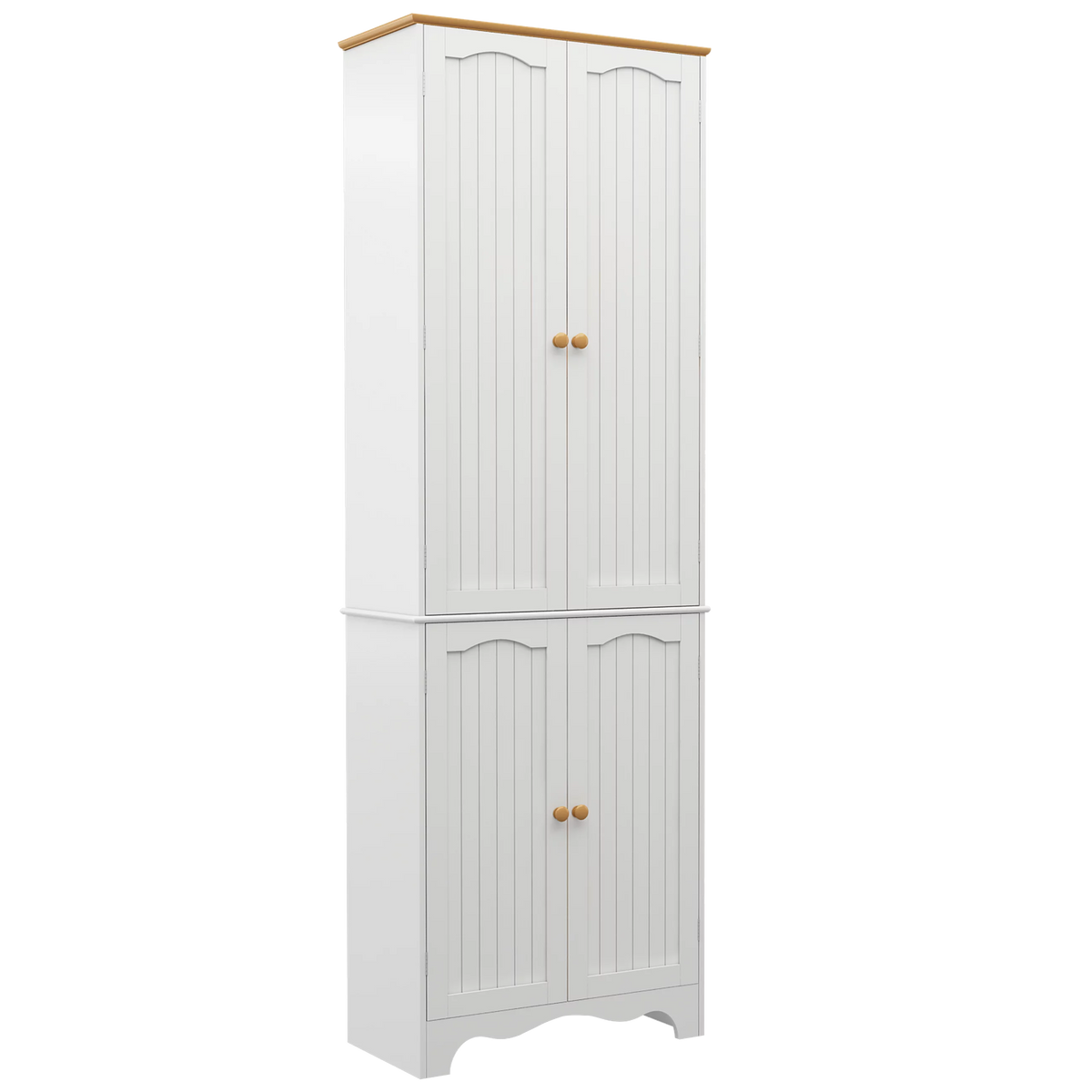 72'' Tall Kitchen Pantry Cabinet with 4 Doors and 2 Adjustable Shelf, White and Honey K659144
