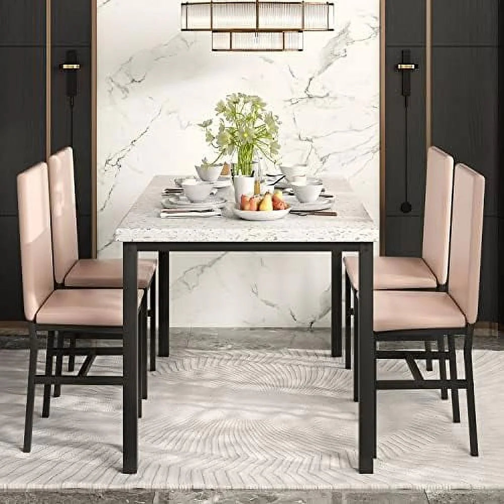 5-Piece Faux Marble Kitchen Table & Chair Set J731