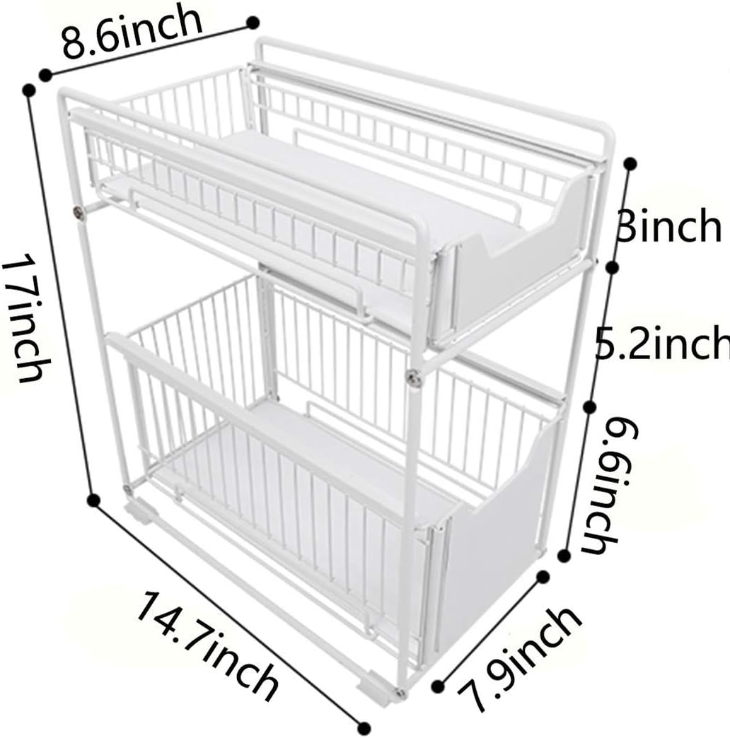 Black Large Stackable 2-Tie Under Sink Cabinets Organizer with Sliding Storage Drawer B301935