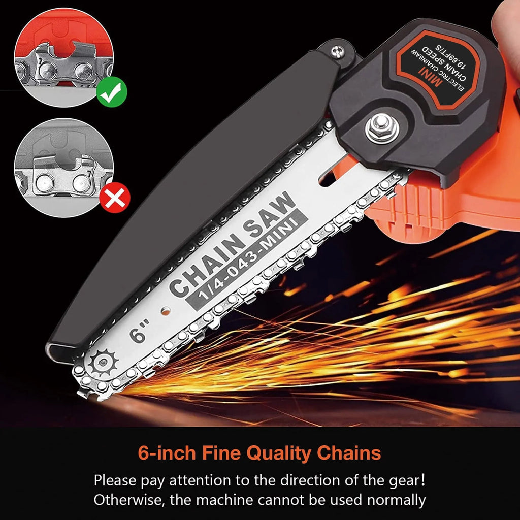 6 Mini Chainsaw Cordless Handheld Chain Saw with 2 Batteries 2 Chains T9911