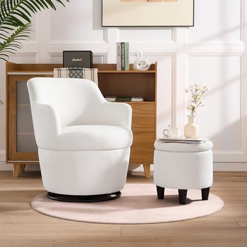 Blue Swivel Accent Chair with Ottoman I3911