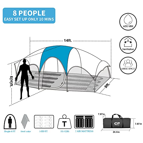 8 Person Weather Resistant Camping Tent with Carry Bag N586402