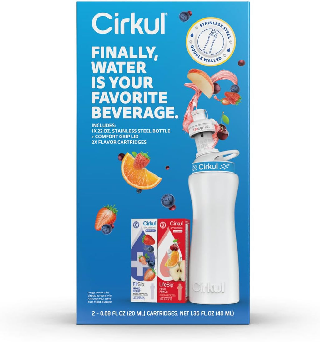 22 oz White Stainless Steel Bottle Starter Kit with Blue Lid R646308