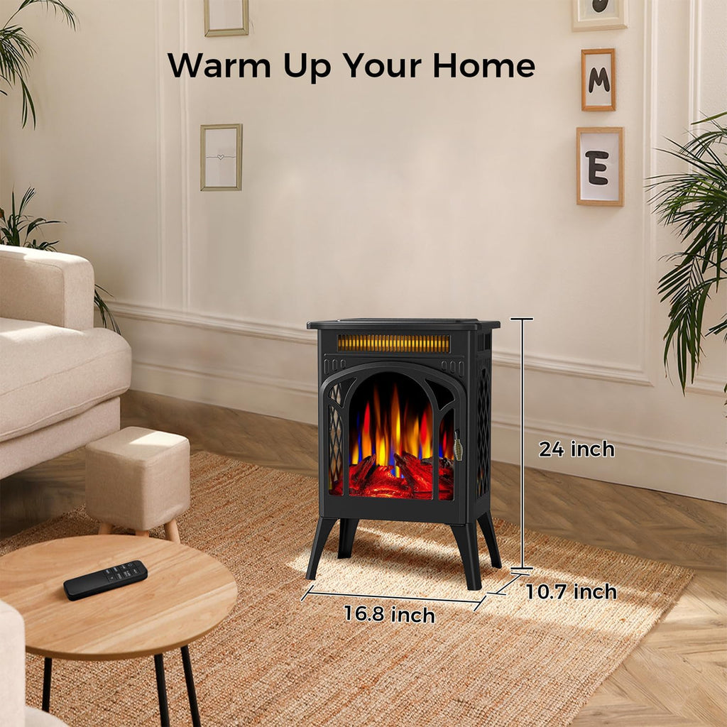 Electric Fireplace Stove, 1500W, 17" Infrared Heater, Remote Control, 8H Timer Y855071