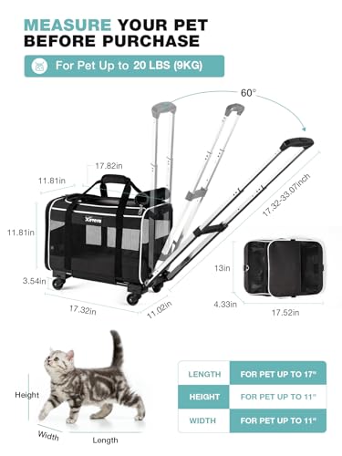 Black Rolling Pet Carrier with Wheels L8487