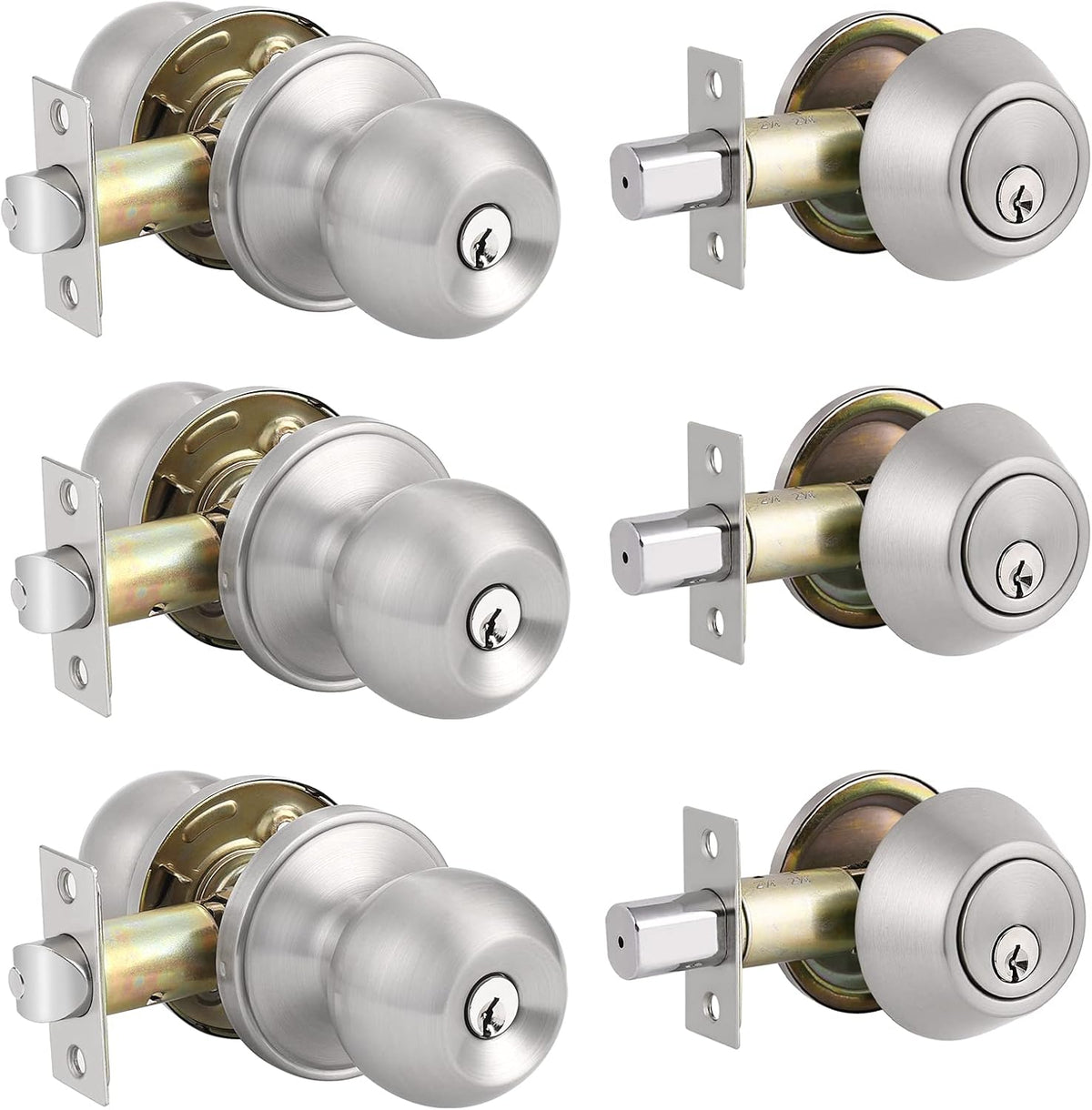 Entry Door Knobs with Single Cylinder Deadbolt, Satin Nickel Finish, Pack of 2 Y255978