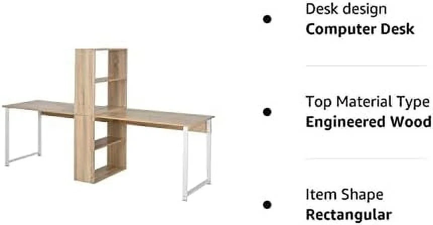88" 2-Person Computer Desk with Shelves Natural Wood X28907