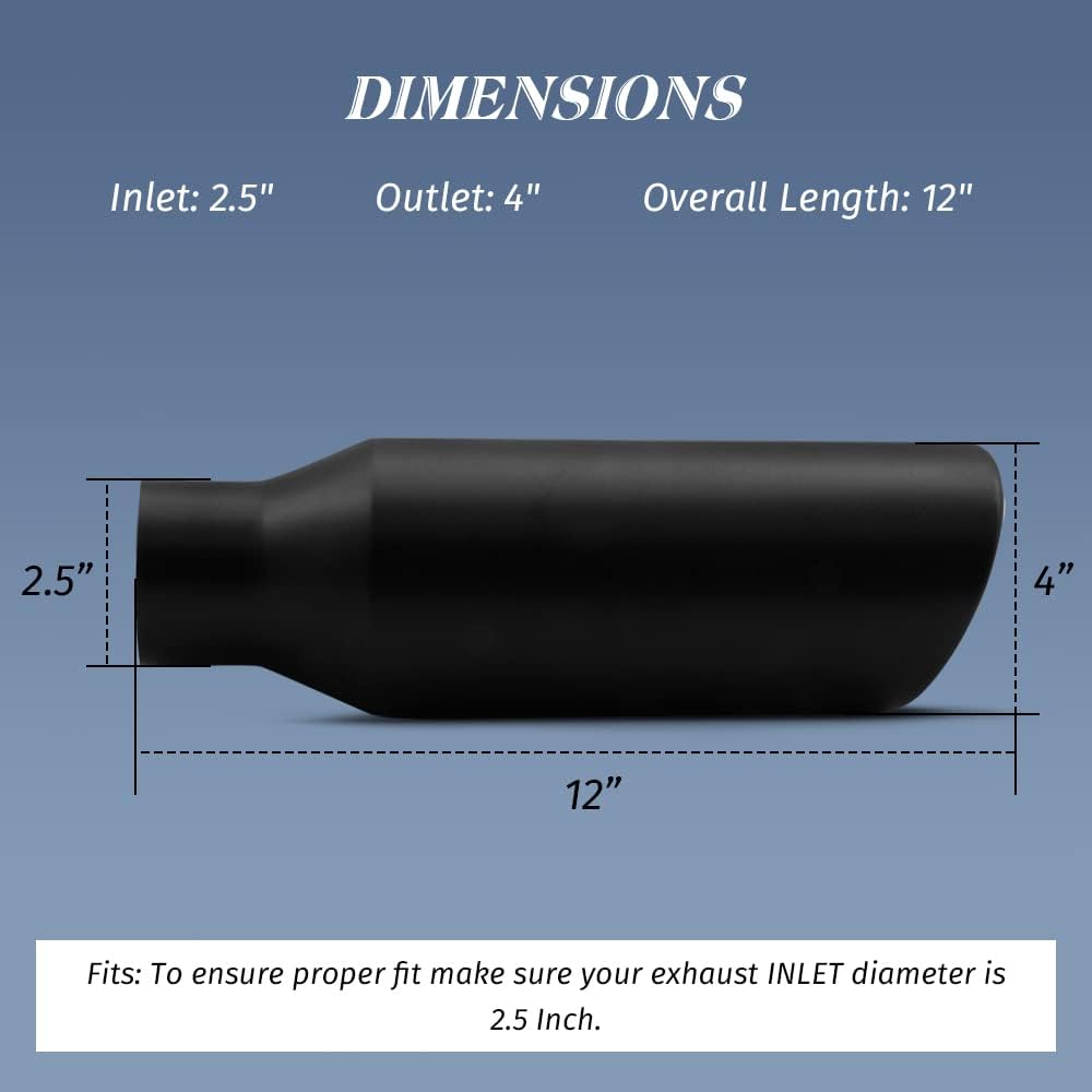 2PCS 2.5 Inch Inlet Black Exhaust Tips Stainless Steel Pack of 2 S100