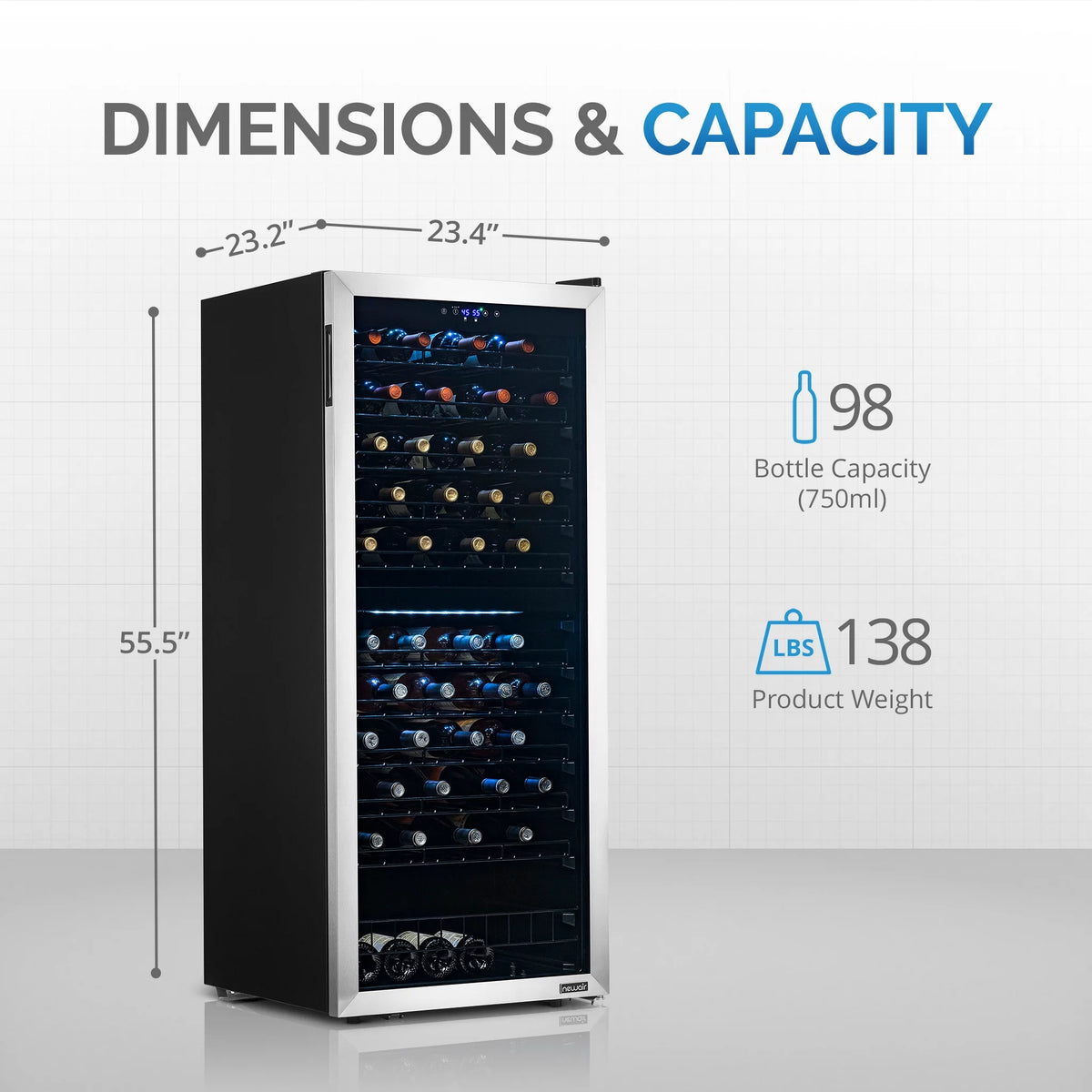 98 Bottle Dual Zone Stainless Steel Wine Refrigerator P174