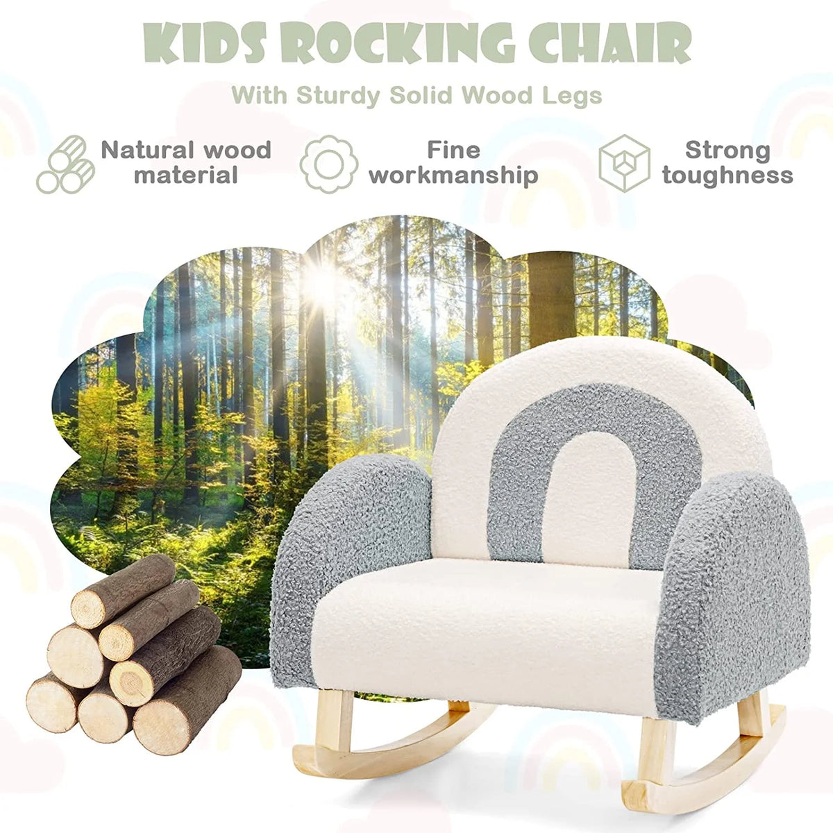 Grey Toddler Rocking Chair with Solid Wooden Frame A64360