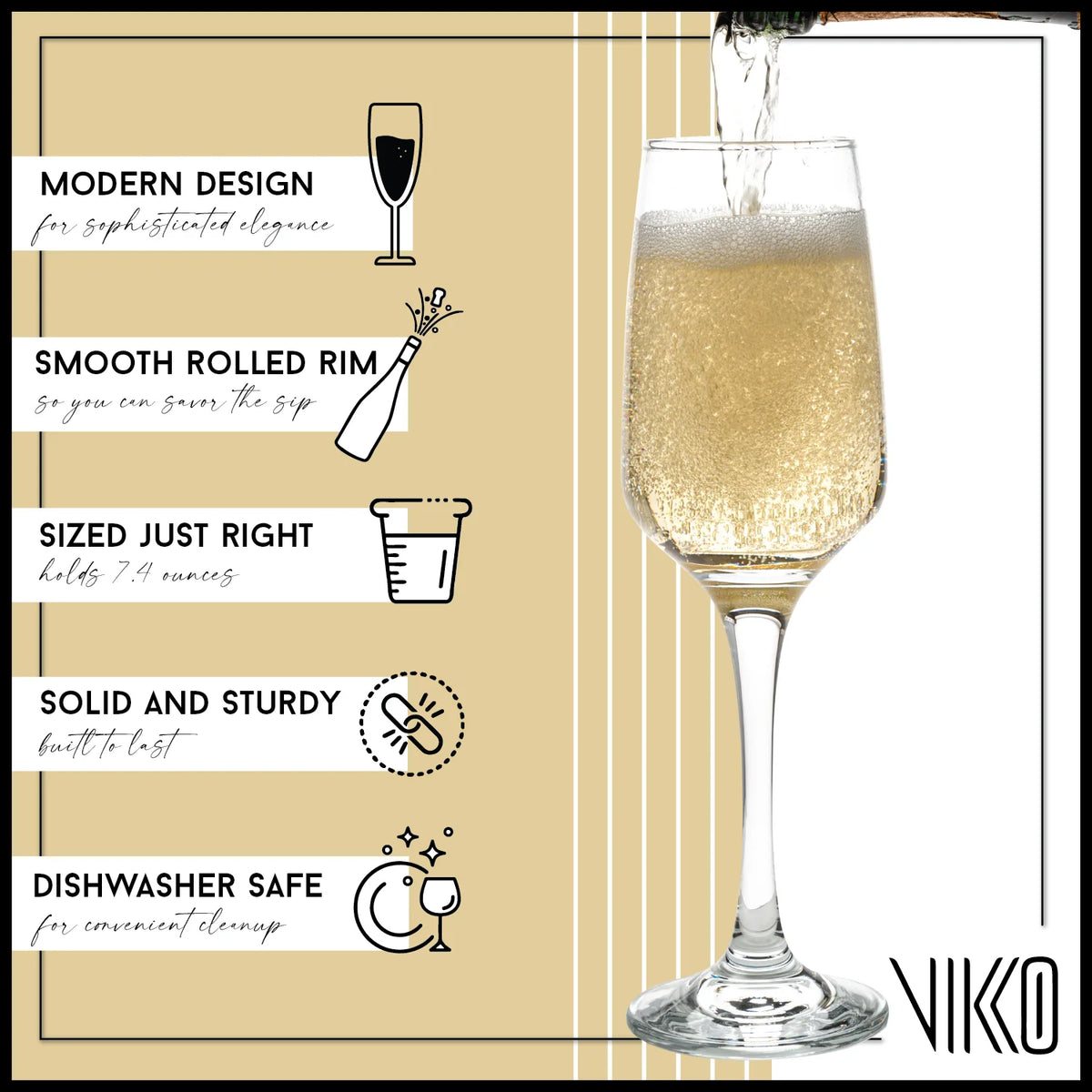 Champagne Flutes, 7.4 Ounce Crystal Clear Glasses, Set of 4 G397