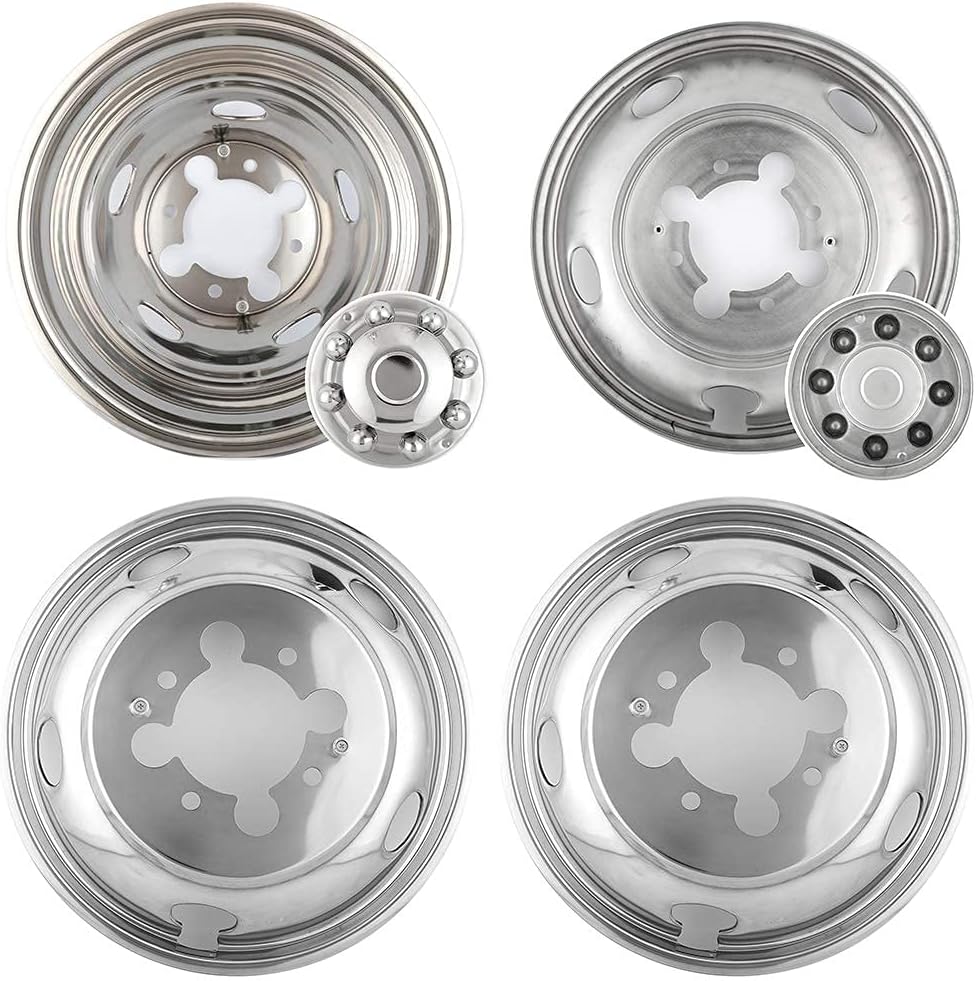 4pcs 17 Stainless Steel Polished Wheel Simulators Hub Caps Rim Covers with Removable Centre Cap Y11495