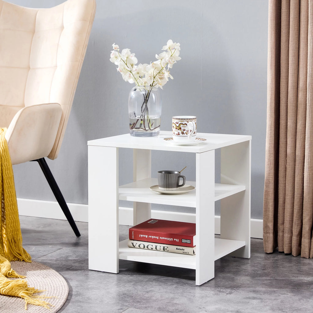 White 3 Tier Wood Square Nightstand R66896