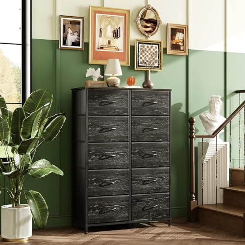 Black 10 Drawer Tall Dresser B54070