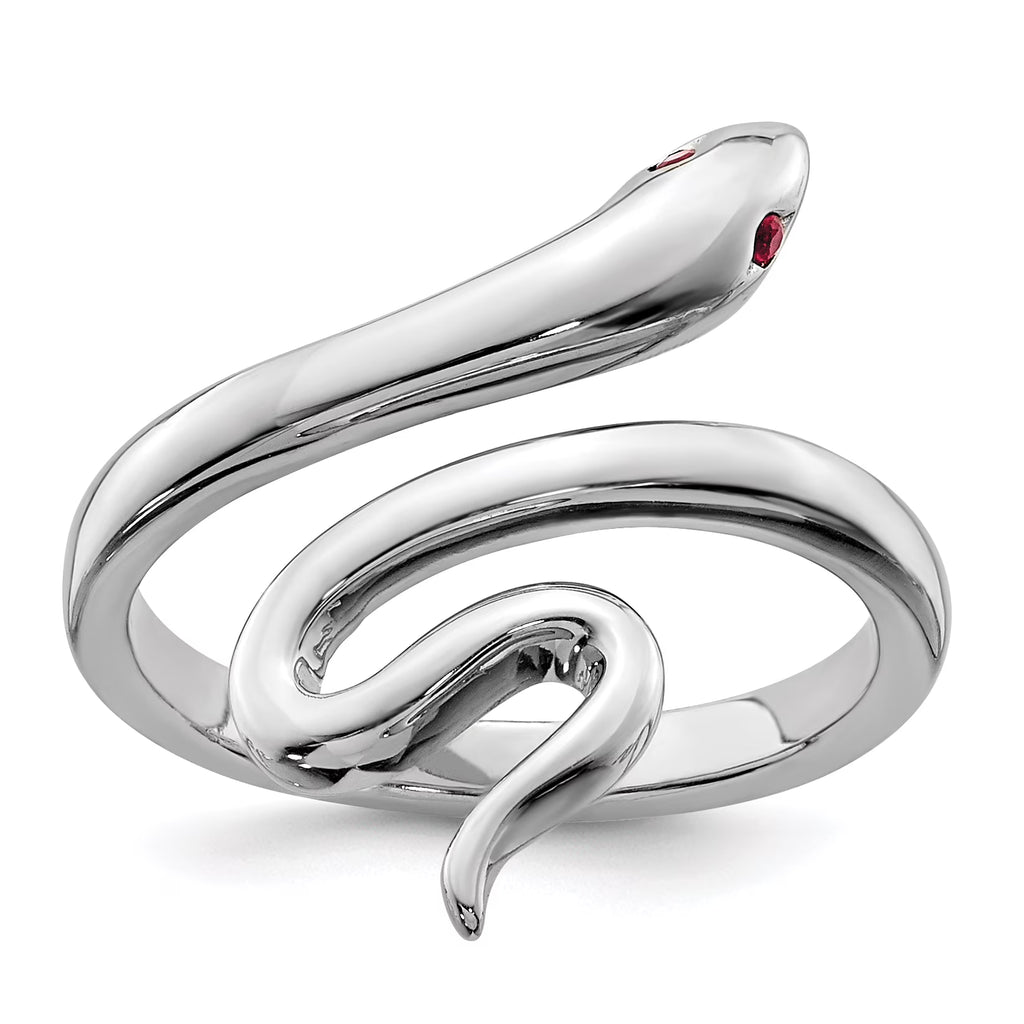 Sterling Silver Rhodium-plated Snake Toe Ring with Synthetic Ruby V96520