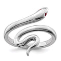 Sterling Silver Rhodium-plated Snake Toe Ring with Synthetic Ruby V96520