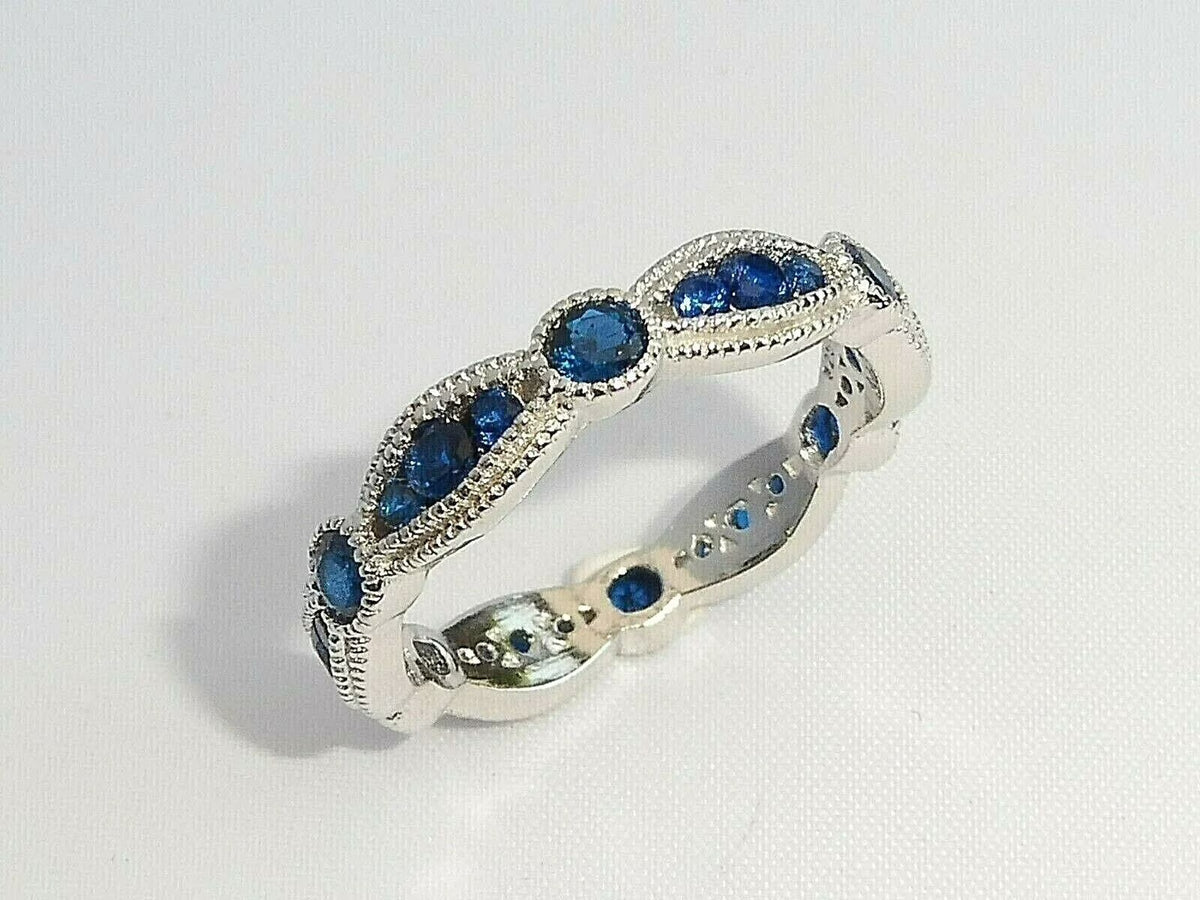 14K White Gold Plated Diamond Blue Sapphire Ring F55559