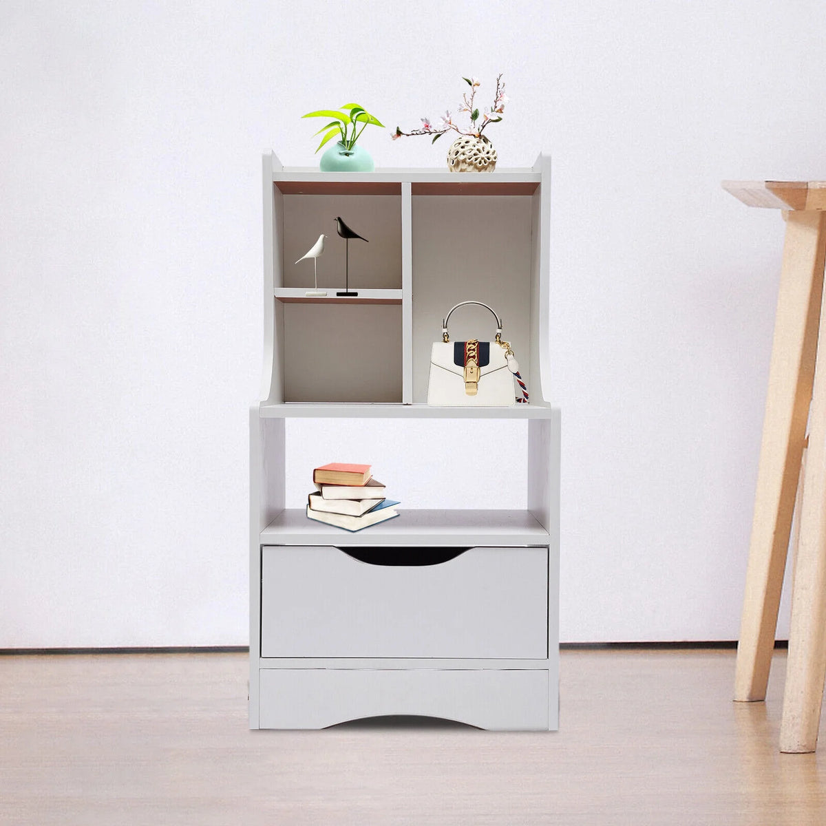 Wood Nightstand Side Table Storage Shelf K932