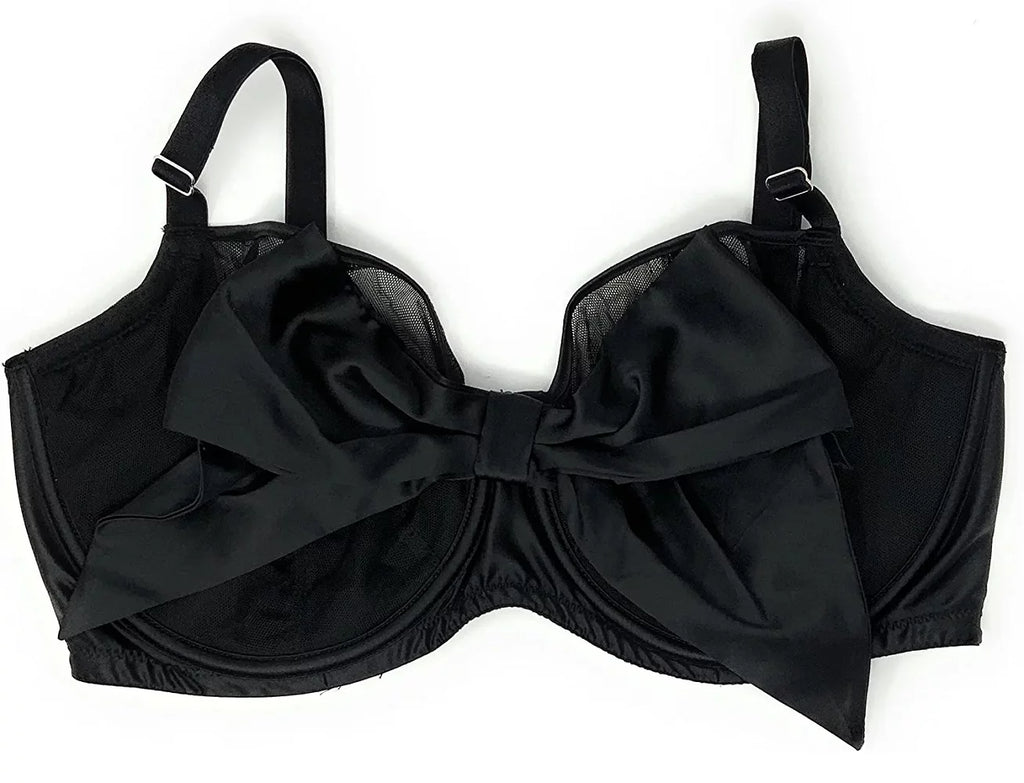Push-Up Bra Black Mesh Satin Bow 36DD X4380