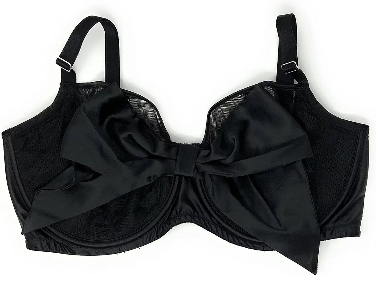 Push-Up Bra Black Mesh Satin Bow 36DD X4380