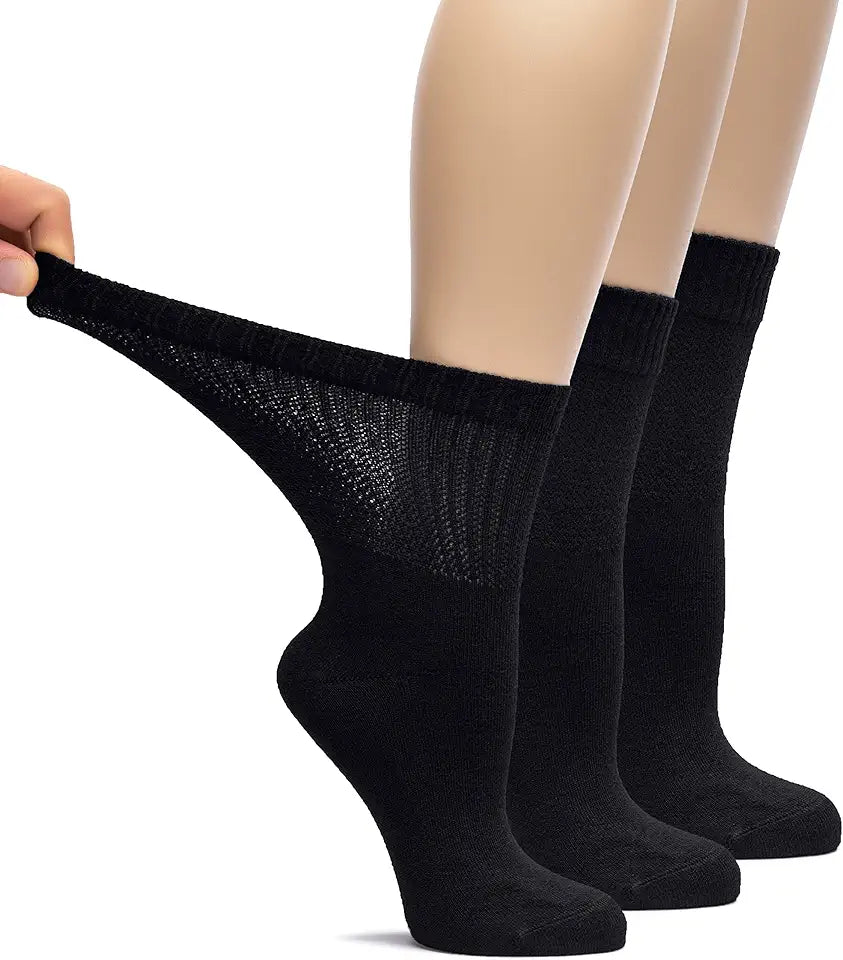 Women's Bamboo Loose Fit Diabetic Crew Socks, 3 Pairs V6107