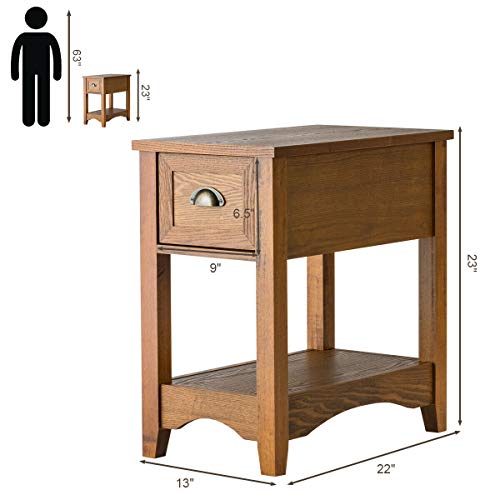 Retro Narrow End Table with Drawer and Storage Shelf (Walnut) N561048