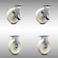 8 inch Stainless Steel Nylon Caster Set with Ball Bearings 2 Brakes 2 Rigid S6809