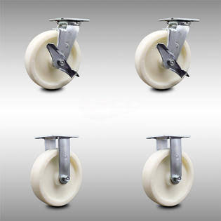 8 inch Stainless Steel Nylon Caster Set with Ball Bearings 2 Brakes 2 Rigid S6809
