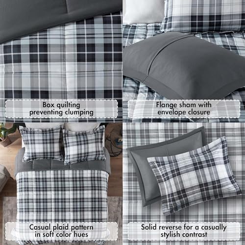 Black King 3 Piece Plaid Comforter Set F7779