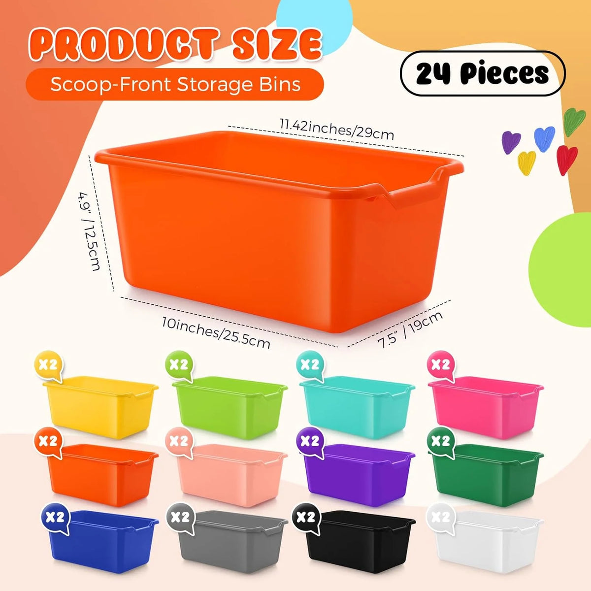 24 Pcs Plastic Stackable Storage Bins Assorted Colors D36619