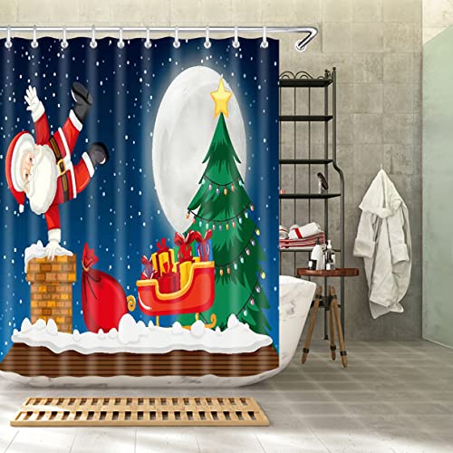 71"x71" Blue Cloth Fabric Christmas Shower Curtain Z49895
