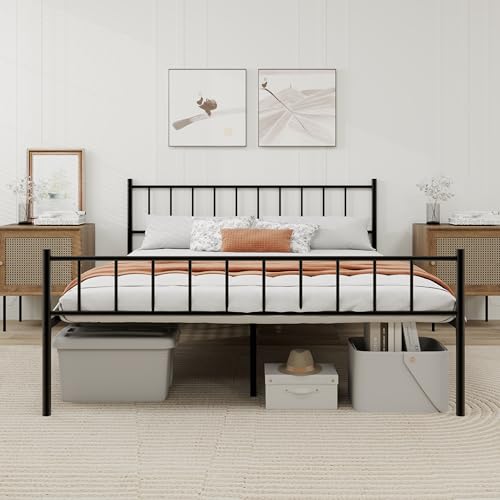 White Metal Platform Full Bed Frame with Headboard I245