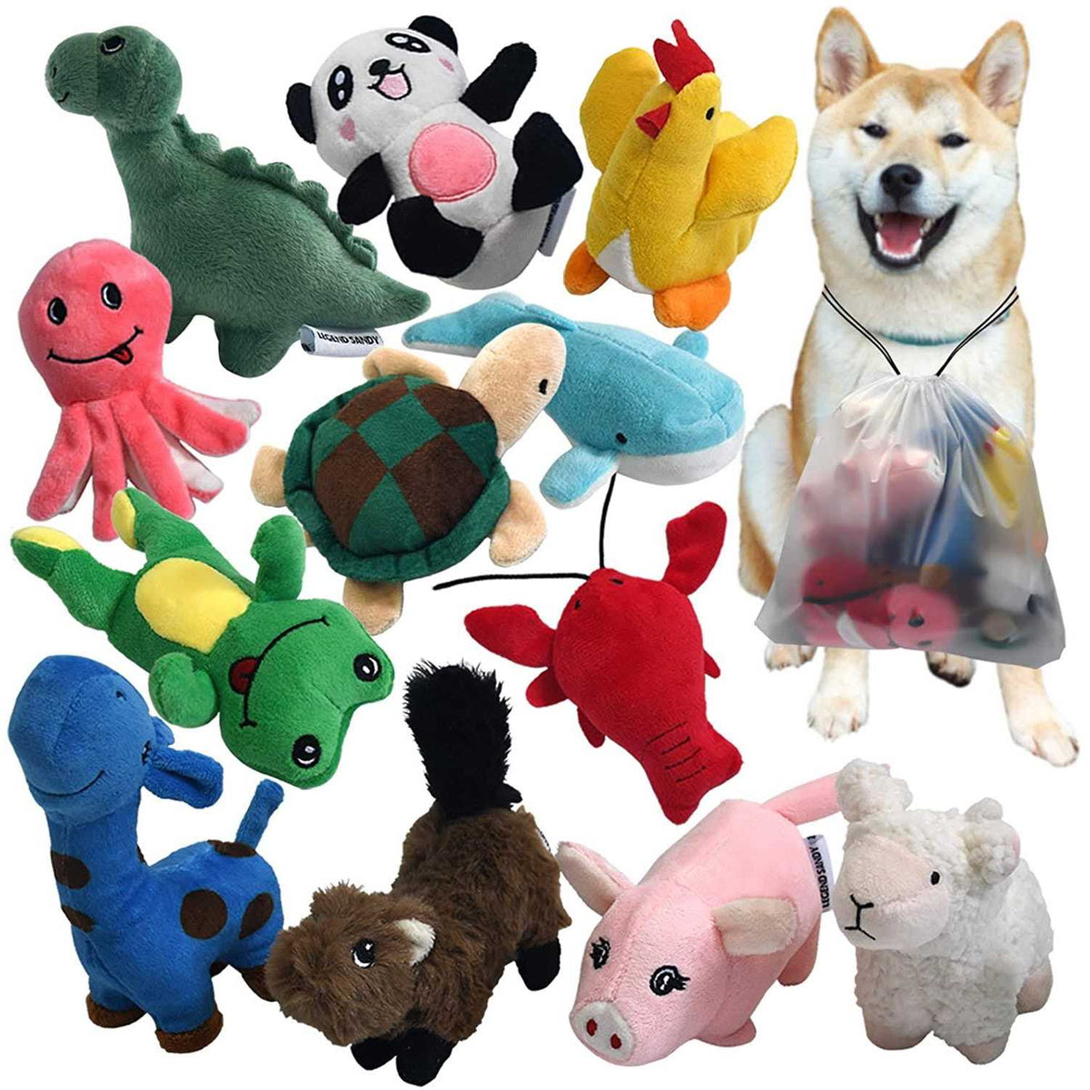 12 Dog Toys Bulk with Squeakers F58727