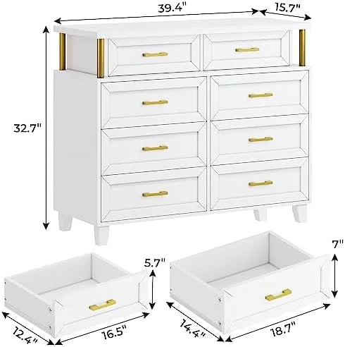 White 8 Drawer Led Dresser N7120