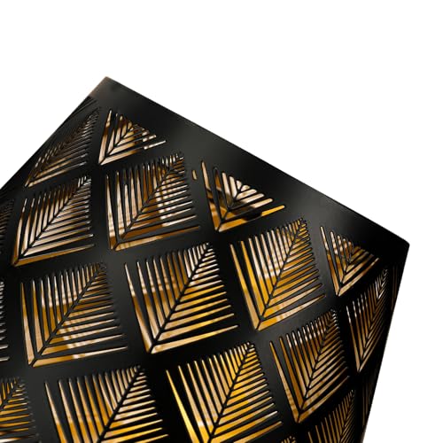 Metal Small Lamp Shade Etched Arrows 5" Top X 9" Bottom X 7" High Black Outside Gold Inside P7196