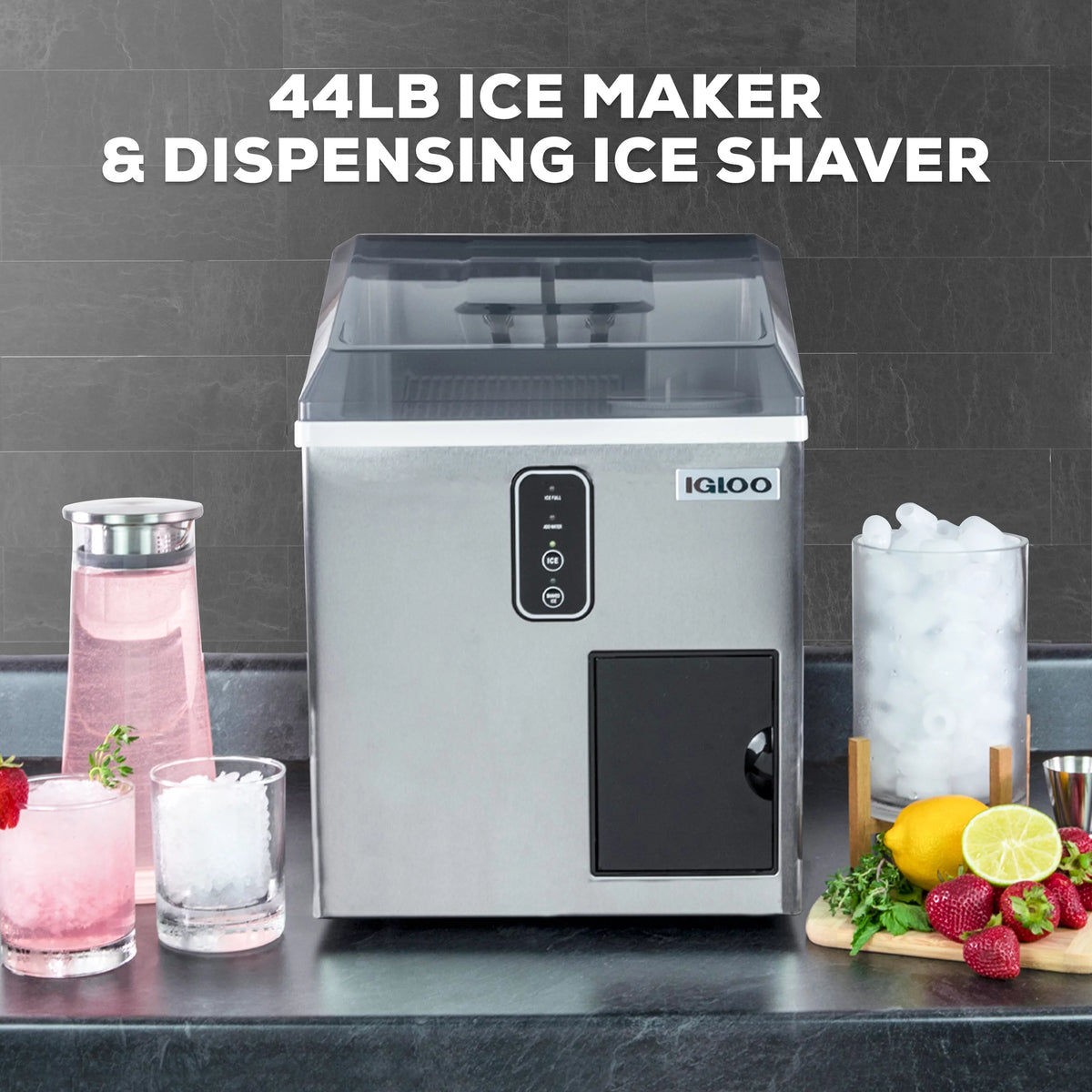44 lb Stainless Steel Ice Maker and Ice Shaver L112032