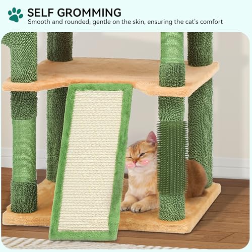Tall Cat Tree Tower with Self-Grooming Brush, Sisal Scratching Posts and Board Z425813