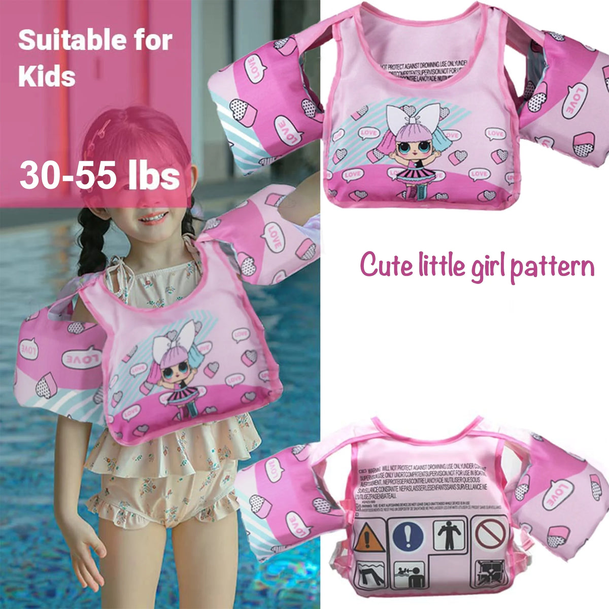 Kids Swim Vest Life Jacket with Shoulder Harness Arm Wings K986399
